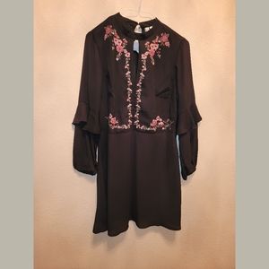 NWT Embroidered dress with puffy sleeves
